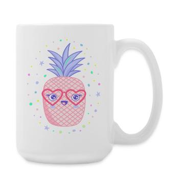 Rosa Ananas Herzbrille Kawaii - Große Tasse 440 ml - Weiß - Rechts