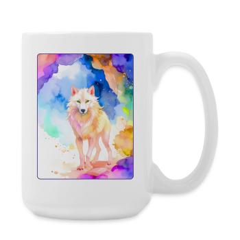 Loup blanc devant une grotte colorée - Grande tasse 440 ml - blanc - Droite