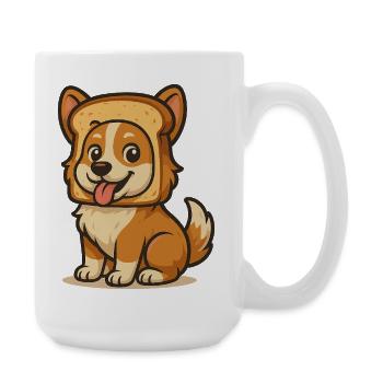 Cute Dog with Bread Face Design - Large Mug 440 ml - white - Right