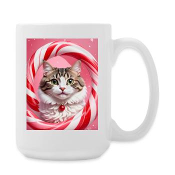 Christmas Cat in Candy Ring Design - Large Mug 440 ml - white - Right