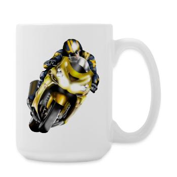 Racer on yellow machine - Large Mug 440 ml - white - Right