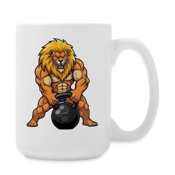 Löwe König Fitness Kettlebell Workout Kraft - Large Mug 440 ml - white - Right