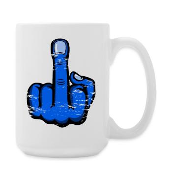 Mittelfinger Stinkefinger Design Blau used - Große Tasse 440 ml - Weiß - Rechts