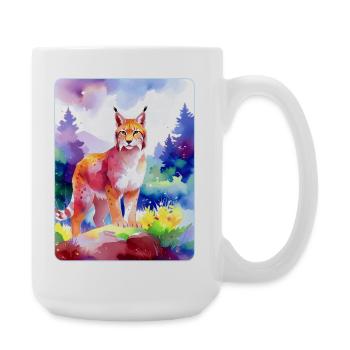 Luchs im Bergwald (Aquarell) - Große Tasse 440 ml - Weiß - Rechts