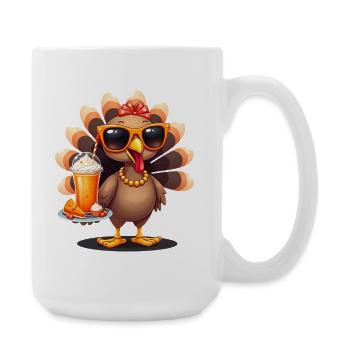 Dinde de Thanksgiving avec lunettes de soleil - Grande tasse 440 ml - blanc - Droite