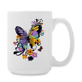butterfly colorful colourful beautiful art nature - Large Mug 440 ml - white - Right