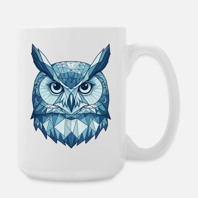 Geometrische Eulen im Polygonstil Blau - Große Tasse 440 ml - Weiß
