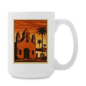 Sonnenuntergang Kirche Palmen und Strand - Große Tasse 440 ml - Weiß - Rechts