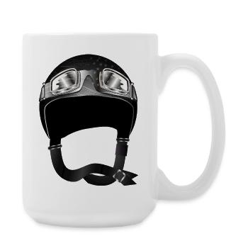 Retro Motorradhelm mit Schutzbrille in Schwarz - Große Tasse 440 ml - Weiß - Rechts