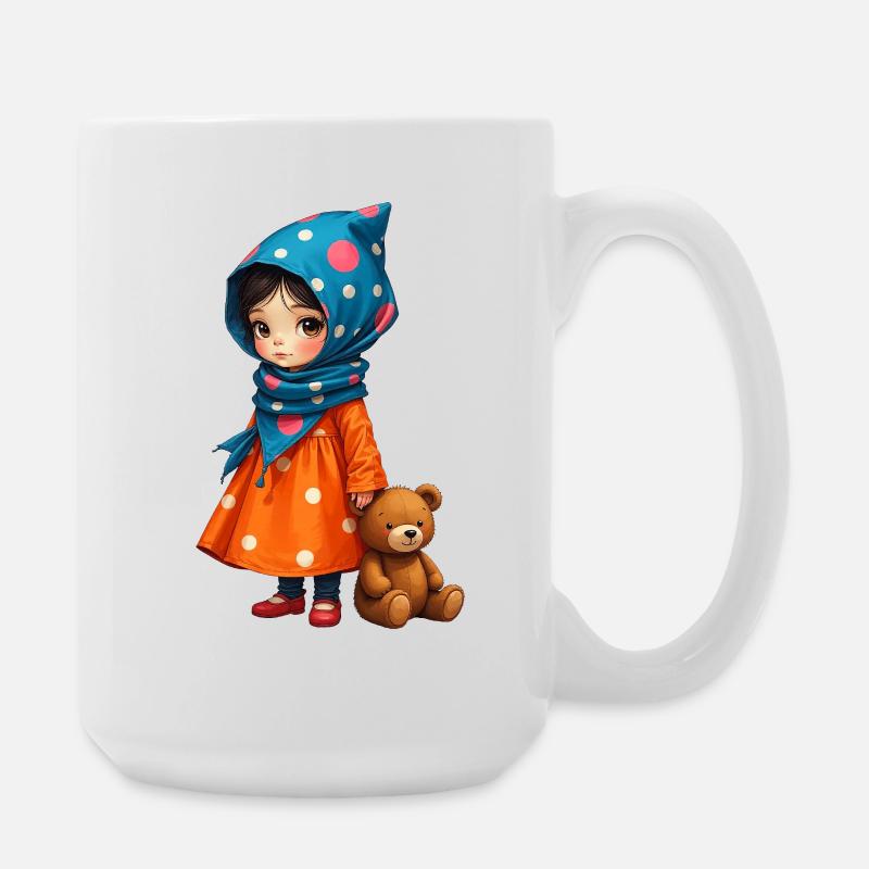 Fille à pois et ours - Grande tasse 440 ml - blanc