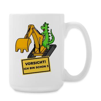 Dino Bagger 5 Jahre Geburtstag - Große Tasse 440 ml - Weiß - Rechts