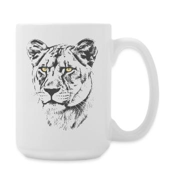 Löwin Gelbe Augen - Große Tasse 440 ml - Weiß - Rechts