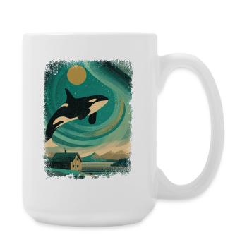 Orca Wal Polarlicht Nachthimmel Vintage Nordlicht - Große Tasse 440 ml - Weiß - Rechts