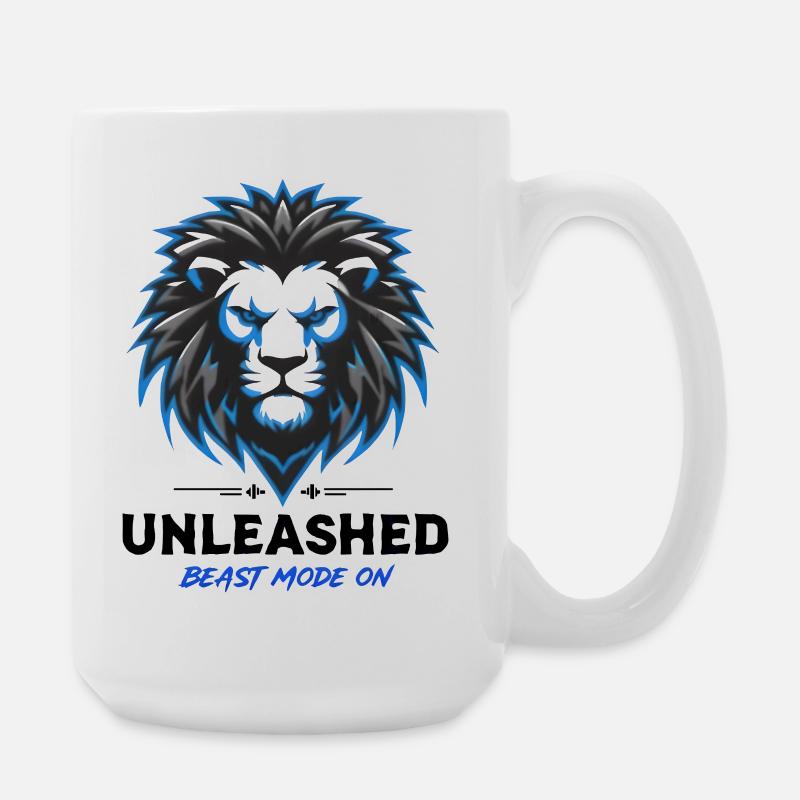 Blauer Neonlöwenwappen Entfesselt - Große Tasse 440 ml - Weiß