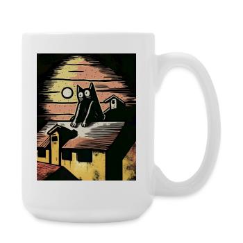 Moonlit night with black cat - Large Mug 440 ml - white - Right