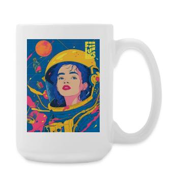Female astronaut in neon pop art style - Large Mug 440 ml - white - Right