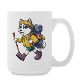 Süßer Husky-Hund Wandern Camping Abenteuer Rucksacktourist - Große Tasse 440 ml - Weiß - Rechts