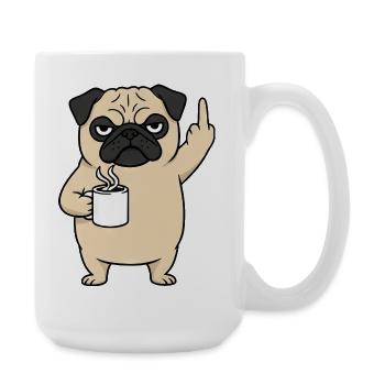 Genervter Mops mit Kaffee Mittelfinger Cartoon - Große Tasse 440 ml - Weiß - Rechts