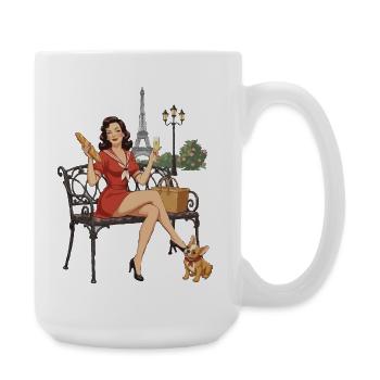 Paris Pin-up on Bench - Large Mug 440 ml - white - Right