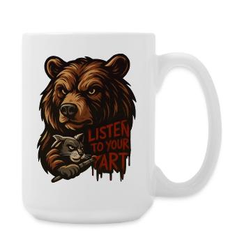 Höre auf deine Kunst: Bär und Katze - Große Tasse 440 ml - Weiß - Rechts
