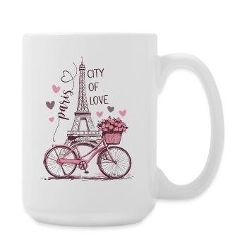 Paris Eiffelturm Fahrrad Herzen Blumen Frankreich - Große Tasse 440 ml - Weiß - Rechts