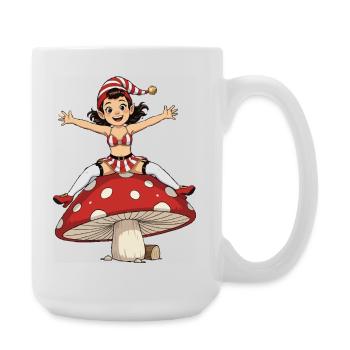 Leprechaun girl on mushroom - Large Mug 440 ml - white - Right