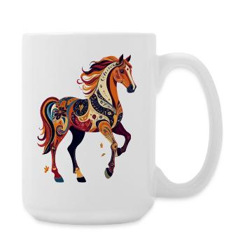Chevaux ornementaux à motifs colorés Œuvres abstraites - Grande tasse 440 ml - blanc - Droite