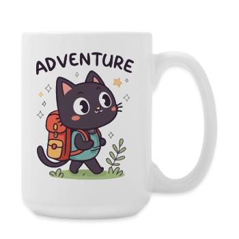 Adventurous Black Cat with Backpack - Large Mug 440 ml - white - Right