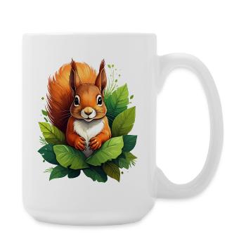 Ein Eichhörnchen zwischen grünen Blättern im Wald - Große Tasse 440 ml - Weiß - Rechts