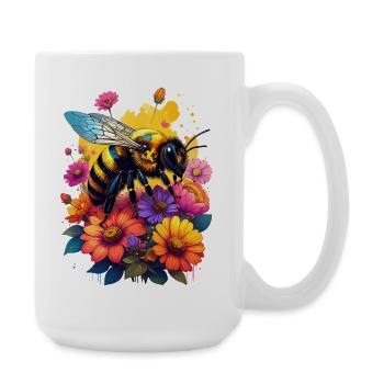 Eine Biene auf bunten Blumen - Große Tasse 440 ml - Weiß - Rechts