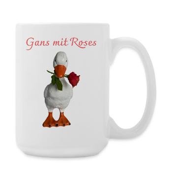 Goose with Rose – Playful Figurine - Large Mug 440 ml - white - Right