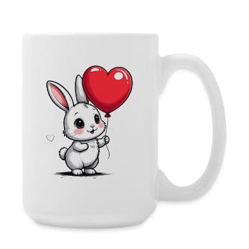 Cute bunny with heart balloon for Valentine's Day - Large Mug 440 ml - white - Right