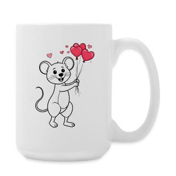 Niedliche Maus mit Luftballons zum Valentinstag - Große Tasse 440 ml - Weiß - Rechts