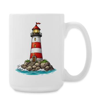 Leuchtturm mit roten Streifen - Große Tasse 440 ml - Weiß - Rechts
