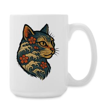 Chat Japonais Kanagawa Vagues Sakura - Grande tasse 440 ml - blanc - Droite