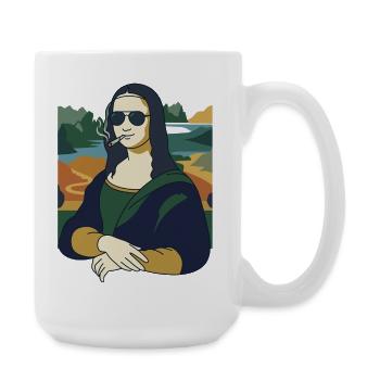 Mona Lisa smokes funny art - Large Mug 440 ml - white - Right