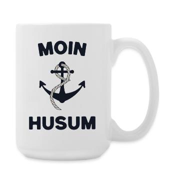 Moin Husum – Maritimes Anker-Design - Große Tasse 440 ml - Weiß - Rechts
