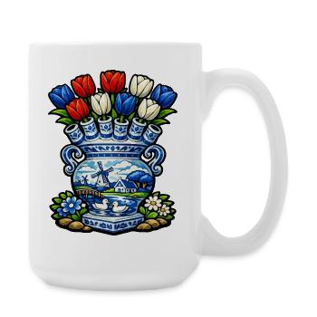 Delfter Vasen-Tulpen und Windmühle - Große Tasse 440 ml - Weiß - Rechts