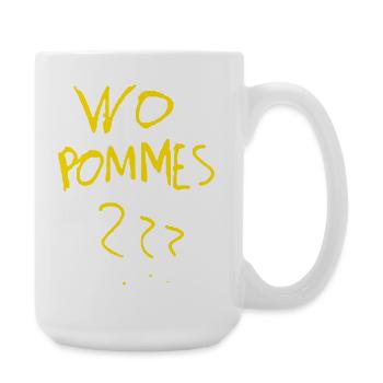 WoPommes – Lustiges Wortspiel Design mit Pommes  - Große Tasse 440 ml - Weiß - Rechts