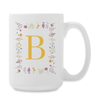Floral initials "B", letters monogram - Large Mug 440 ml - white - Right