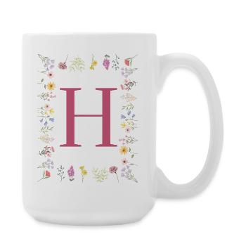 Floral initials "H", letters monogram - Large Mug 440 ml - white - Right