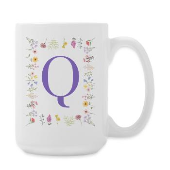 Monogramm "Q", florale Initialen - Große Tasse 440 ml - Weiß - Rechts