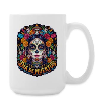 Tête de mort mexicaine sugar skull crâne fleurs - Grande tasse 440 ml - blanc - Droite