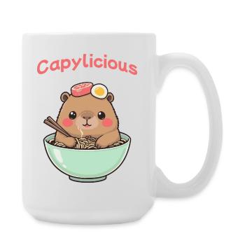 Capybara Ramen Pink – Kawaii Cute Food Shirt - Große Tasse 440 ml - Weiß - Rechts
