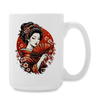 Geishas avec éventail et cerisiers en fleurs - Grande tasse 440 ml - blanc - Droite