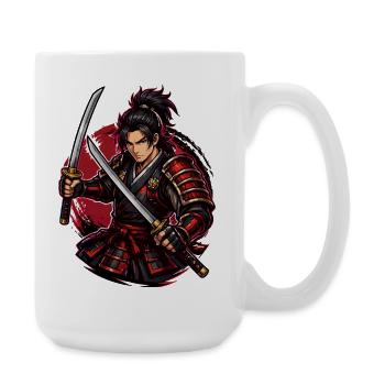 Samurai-Kämpfer in rotem Wirbel - Große Tasse 440 ml - Weiß - Rechts