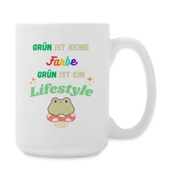 Grün ist Lifestyle – bunte Typo & Frosch - Große Tasse 440 ml - Weiß - Rechts