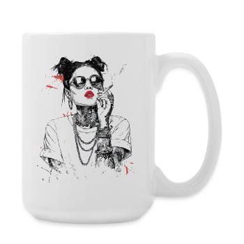Girl Noir Queen mit roten Lippen - Große Tasse 440 ml - Weiß - Rechts