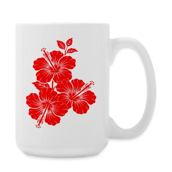 Rote Hibiskus-Dreiblumen-Silhouette - Große Tasse 440 ml - Weiß - Rechts