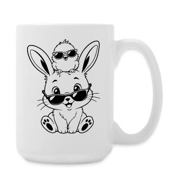 Lapin avec poussin et lunettes de soleil - Grande tasse 440 ml - blanc - Droite
